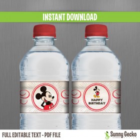 Vintage Mickey Mouse Birthday Bottle Labels or Napkin Rings 